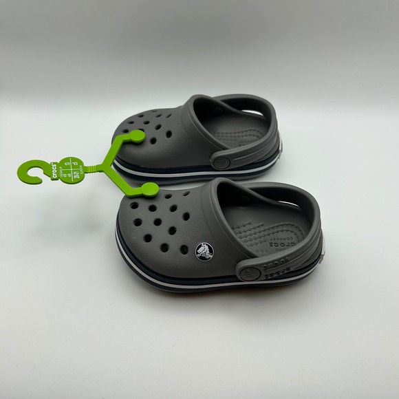 NWOT Crocs Kids Croband Clogs‎ Size C5 Gray with Navy Blue Stripe Comfort Shoes - Picture 6 of 7